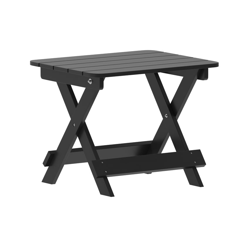 Ridley Outdoor Folding Side Table, Portable All-Weather HDPE Adirondack Side Table in Black