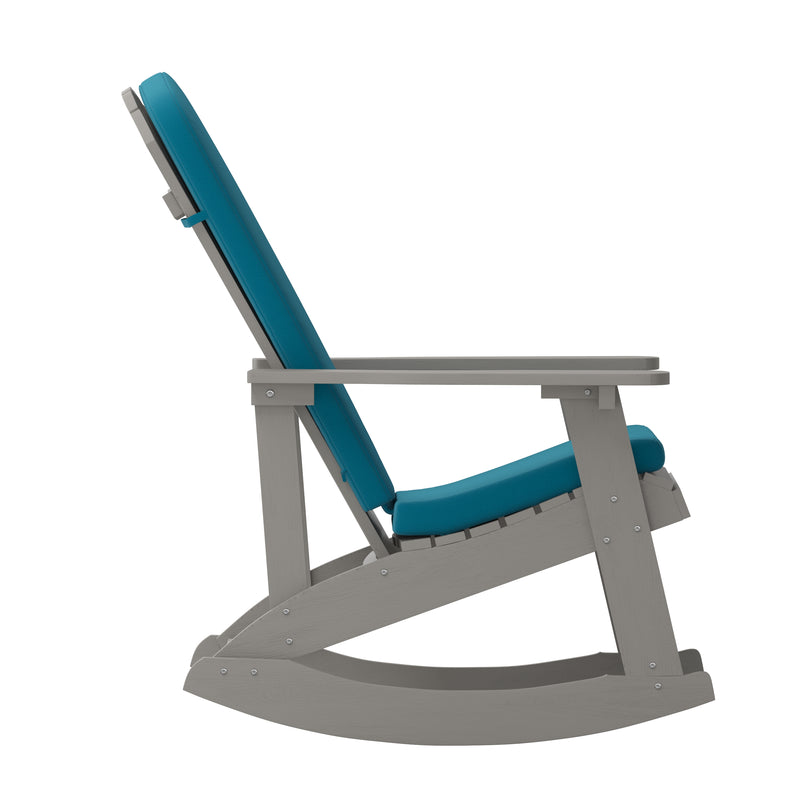 Atlantic All-Weather Polyresin Adirondack Rocking Chair with Vertical Slats and Weather Resistant Cushions