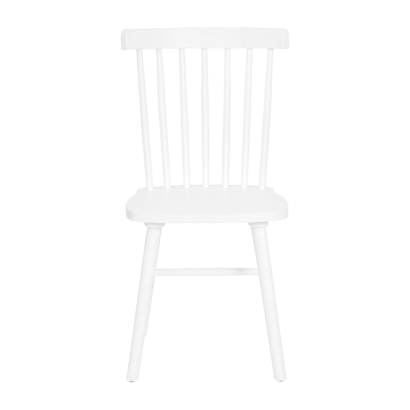 Torrin Set of Two Premium Solid Wood Spindle Back Dining Chairs in White with Saddle Seat and Floor Protectant Felt Pads