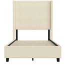 Bramlett Modern Platform Bed Frame with Padded Faux Linen Upholstered Wingback Headboard and Wood Support Slats