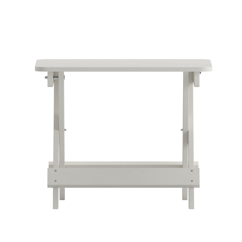 Ridley Outdoor Folding Side Table, Portable All-Weather HDPE Adirondack Side Table in White