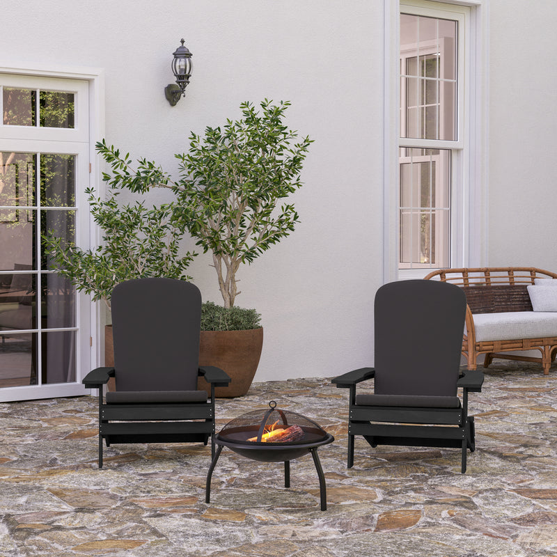Riviera Set of 2 Weather Resistant Folding Adirondack Patio Chairs With Vertical Lattice Backs and Comfort Foam Cushions