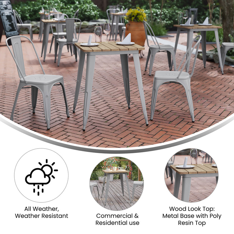 Dryden Indoor/Outdoor Dining Table, 23.75" Square All Weather Poly Resin Top with Steel Base