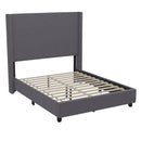 Bramlett Modern Platform Bed Frame with Padded Faux Linen Upholstered Wingback Headboard and Wood Support Slats