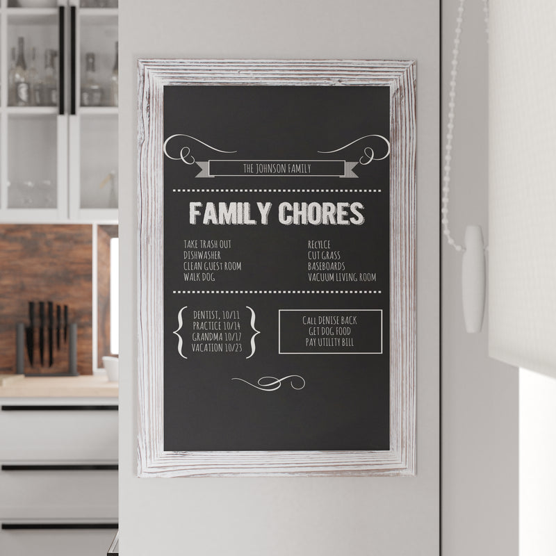 Magda 20" x 30" Whitewashed Wall Mount Magnetic Chalkboard Sign, Hanging Wall Chalkboard Memo Board