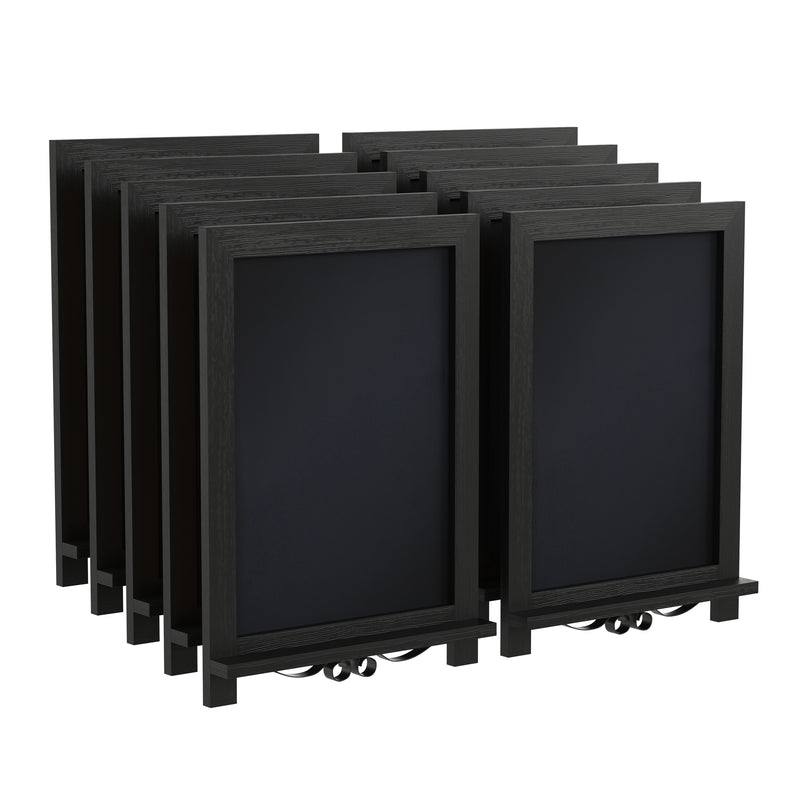 Magda Set of 10 Wall Mount or Tabletop Magnetic Chalkboards with Folding Metal Legs in Black, 12" x 17"
