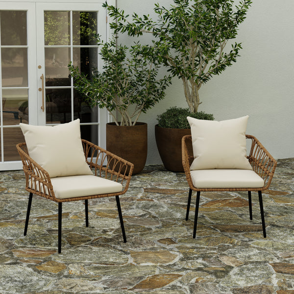 Armon Set of Two Indoor/Outdoor Boho Style Natural Open Weave Rattan Rope Patio Chairs