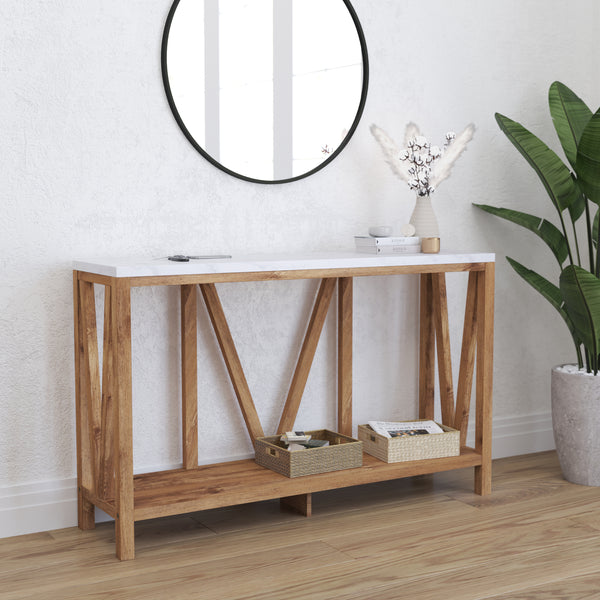 Erikson Modern Farmhouse Engineered Wood Sofa Table with Wood Bracing and Lower Shelf