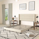 Percy Modern Platform Bed with Padded Channel Stitched Faux Linen Upholstered Wingback Headboard and 8.6" Underbed Clearance