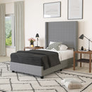 Bramlett Modern Platform Bed Frame with Padded Faux Linen Upholstered Wingback Headboard and Wood Support Slats