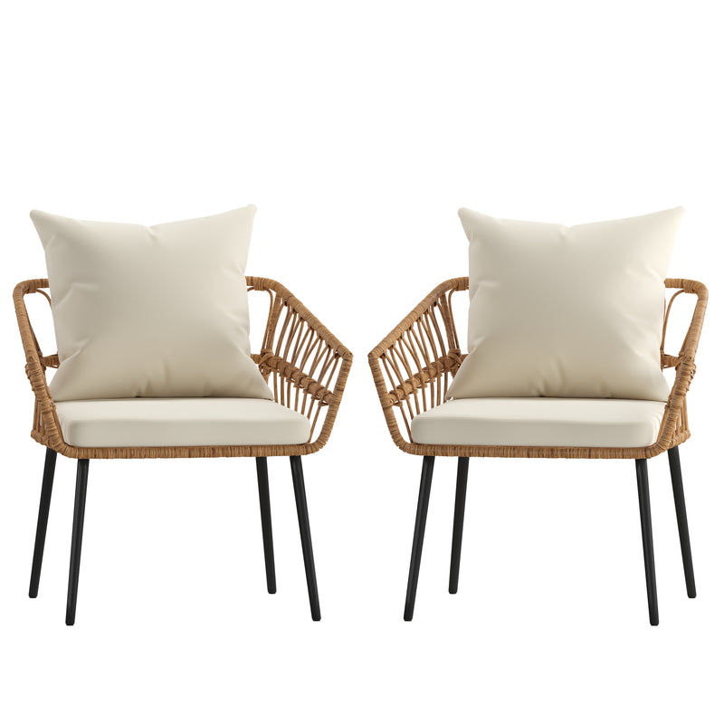 Armon Set of Two Indoor/Outdoor Boho Style Natural Open Weave Rattan Rope Patio Chairs