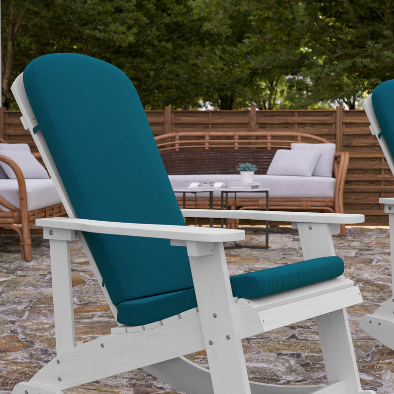 Atlantic All-Weather Polyresin Adirondack Rocking Chair with Vertical Slats and Weather Resistant Cushions