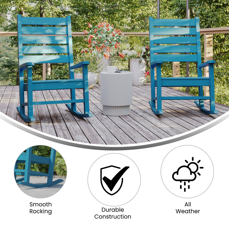 Fielder Set of 2 Contemporary Rocking Chairs, All-Weather HDPE Indoor/Outdoor Rockers in Blue