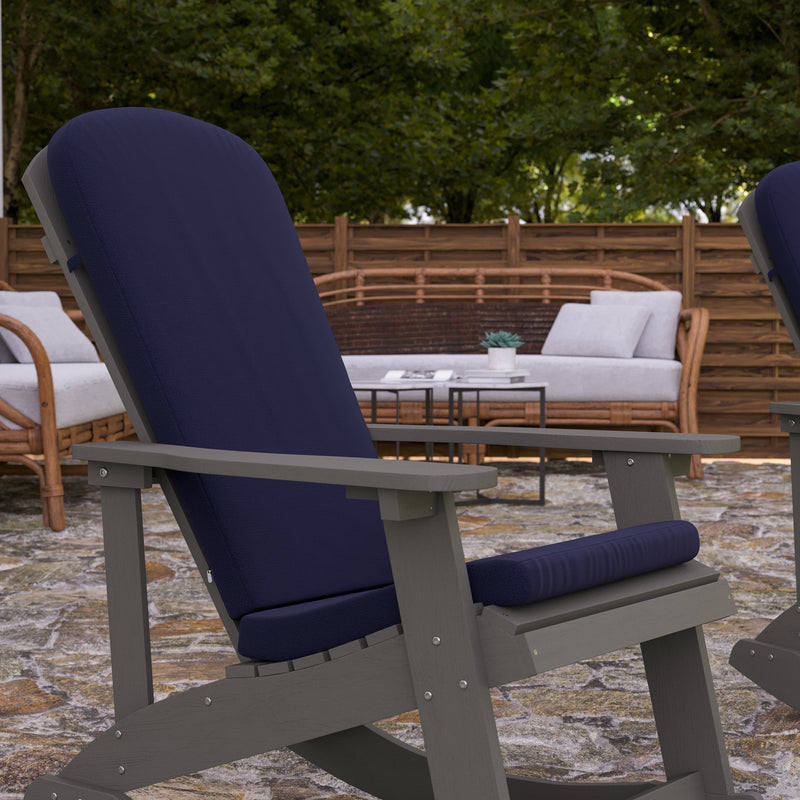 Atlantic All-Weather Polyresin Adirondack Rocking Chair with Vertical Slats and Weather Resistant Cushions