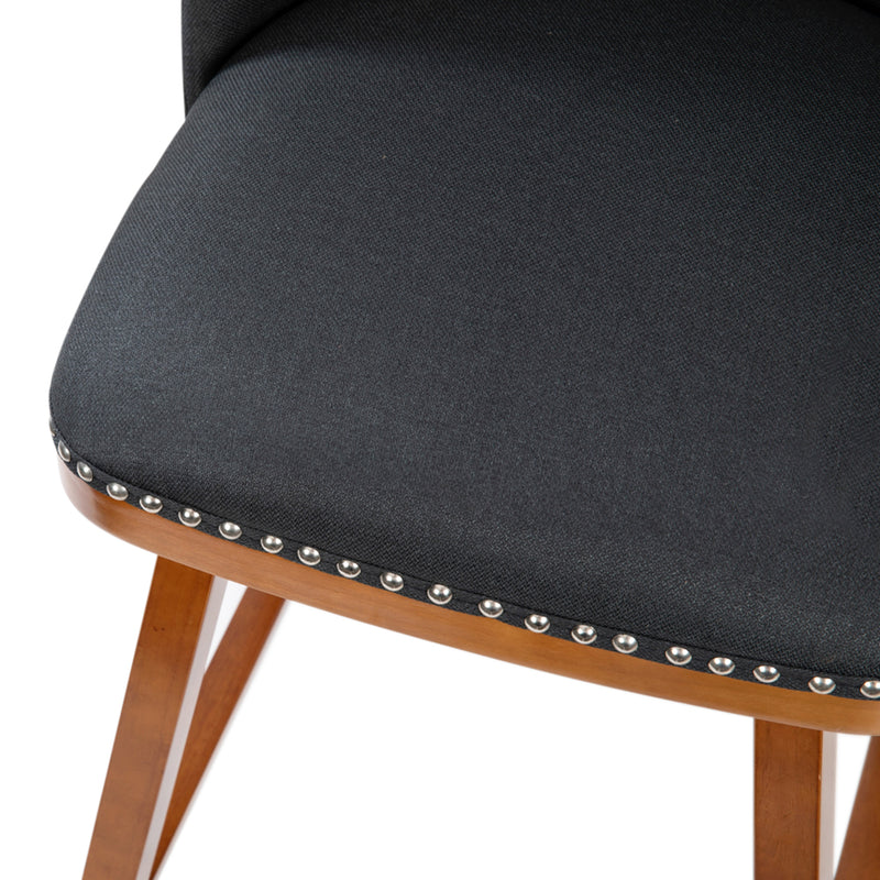 Ellie Set of 2 Charcoal Faux Linen Upholstered 24" Counter Stools with Nail Head Accent Trim and Walnut Wood Frames