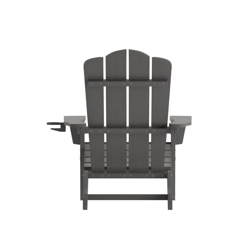 Nassau Adirondack Chair with Cup Holder, Weather Resistant HDPE Adirondack Chair in Gray