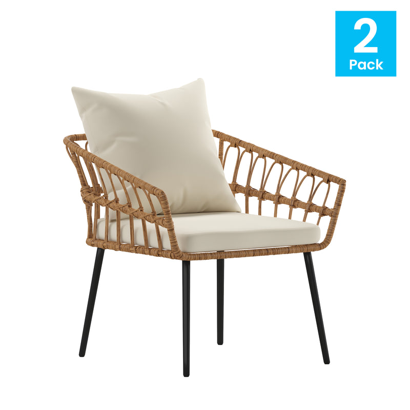 Armon Set of Two Indoor/Outdoor Boho Style Natural Open Weave Rattan Rope Patio Chairs