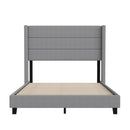 Percy Modern Platform Bed with Padded Channel Stitched Faux Linen Upholstered Wingback Headboard and 8.6" Underbed Clearance