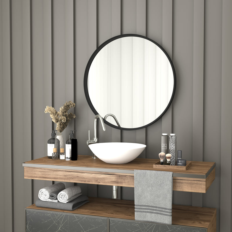 Monaco Round Deep Frame Accent Mirror Round Metal Framed Wall Mount Mirror