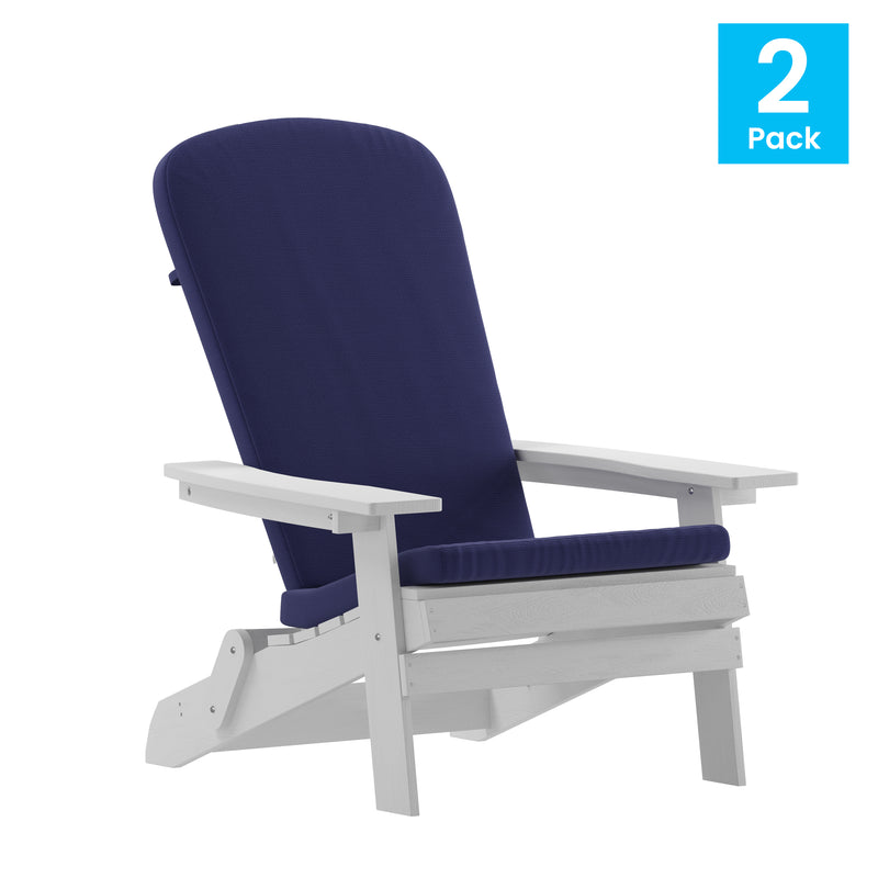 Riviera Set of 2 Weather Resistant Folding Adirondack Patio Chairs With Vertical Lattice Backs and Comfort Foam Cushions
