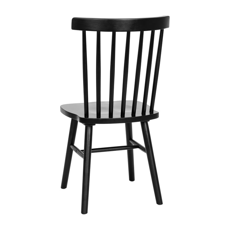 Torrin Set of Two Premium Solid Wood Spindle Back Dining Chairs in Black with Saddle Seats and Floor Protectant Felt Pads