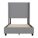 Bramlett Modern Platform Bed Frame with Padded Faux Linen Upholstered Wingback Headboard and Wood Support Slats