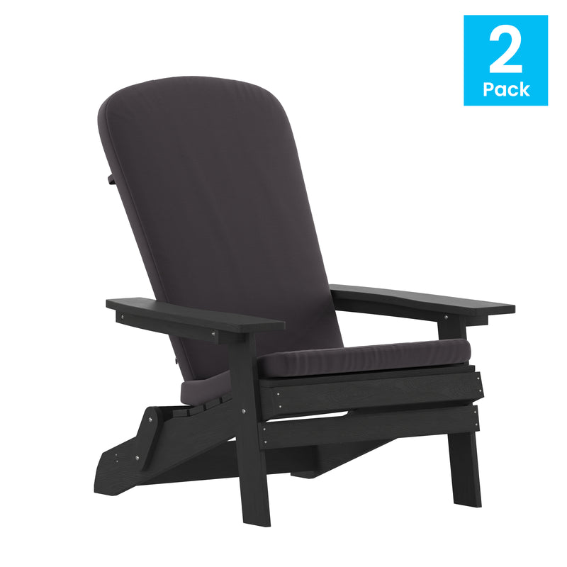 Riviera Set of 2 Weather Resistant Folding Adirondack Patio Chairs With Vertical Lattice Backs and Comfort Foam Cushions