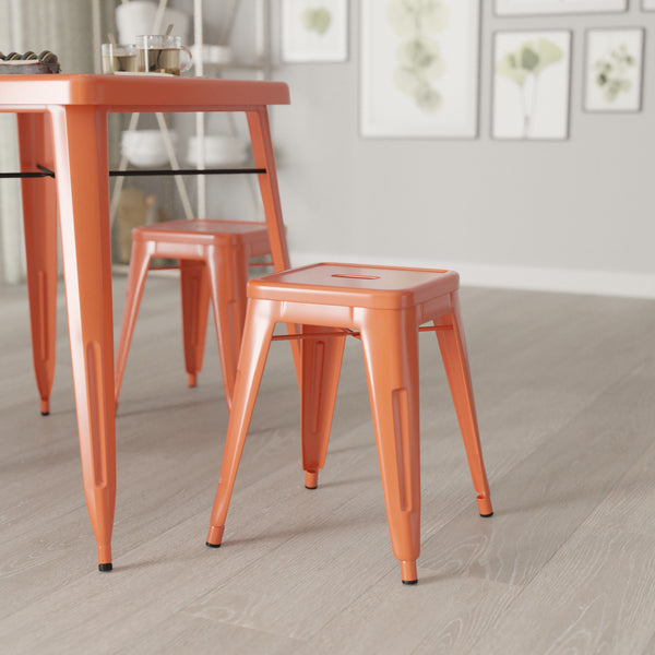 Set of 4 Sloane 18" High Backless Stacking Dining Stools with Durable Metal Frame in Orange